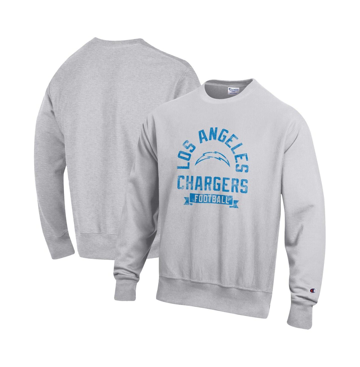 Мужской свитшот Champion Heather Gray Los Angeles Chargers Reverse Weave Fleece Pullover — фото 1