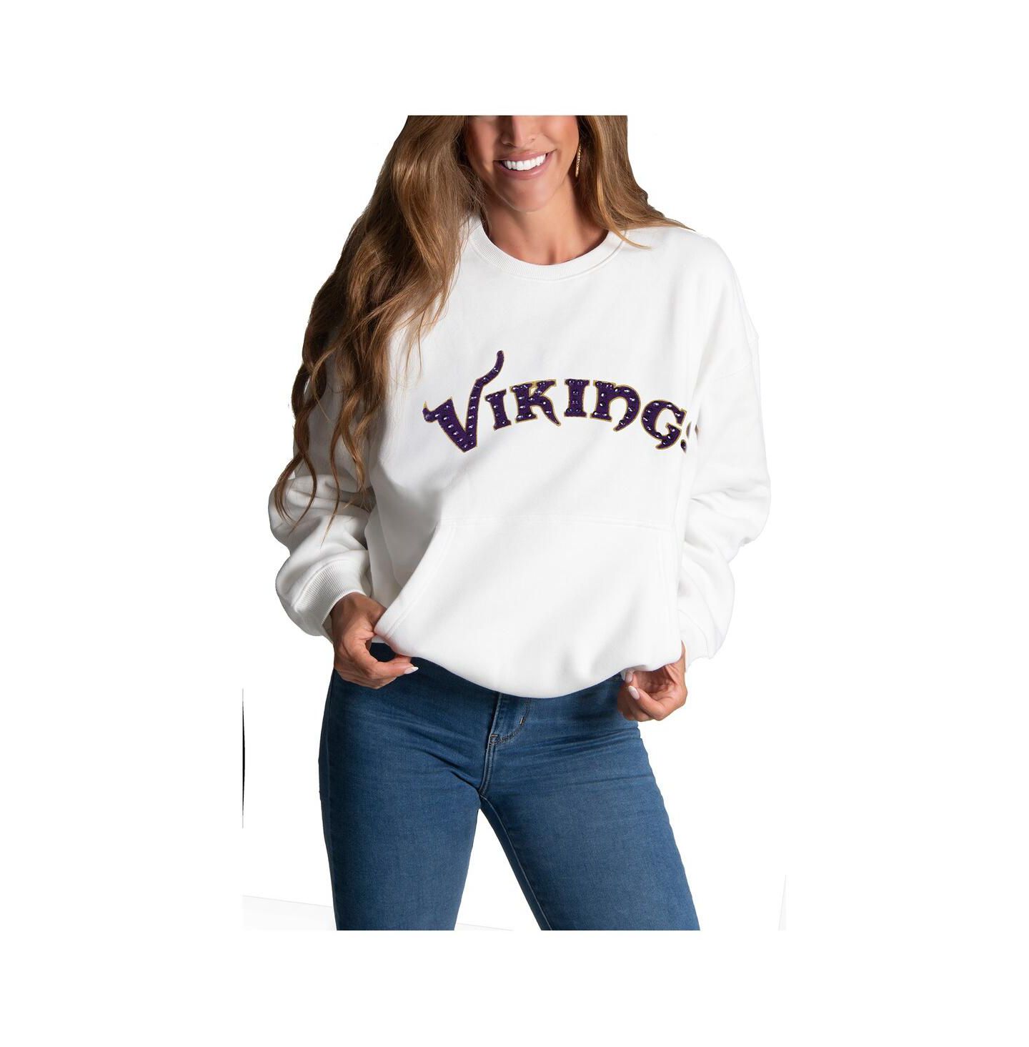 Женский свитшот Cuce Minnesota Vikings из синели со стразами, White — фото 2