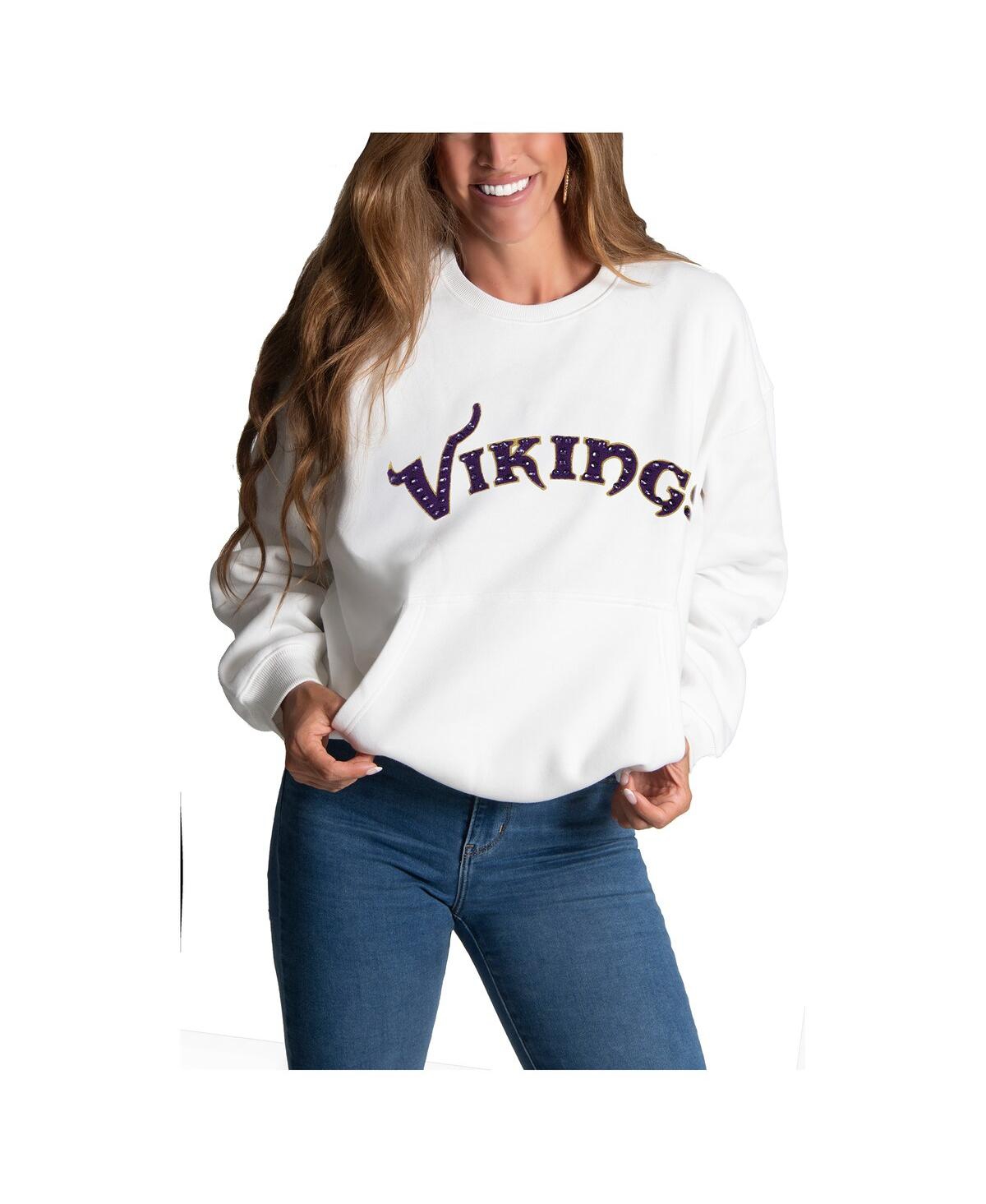 Cuce Women's White Minnesota Vikings Chenille Jeweled Sweatshirt In Animal Print