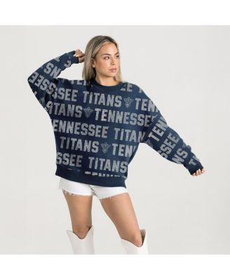 Gameday Couture - Women's Navy Tennessee Titans Relaxed Drop Shoulder Hype Era Rhinestone Text Sweatshirt