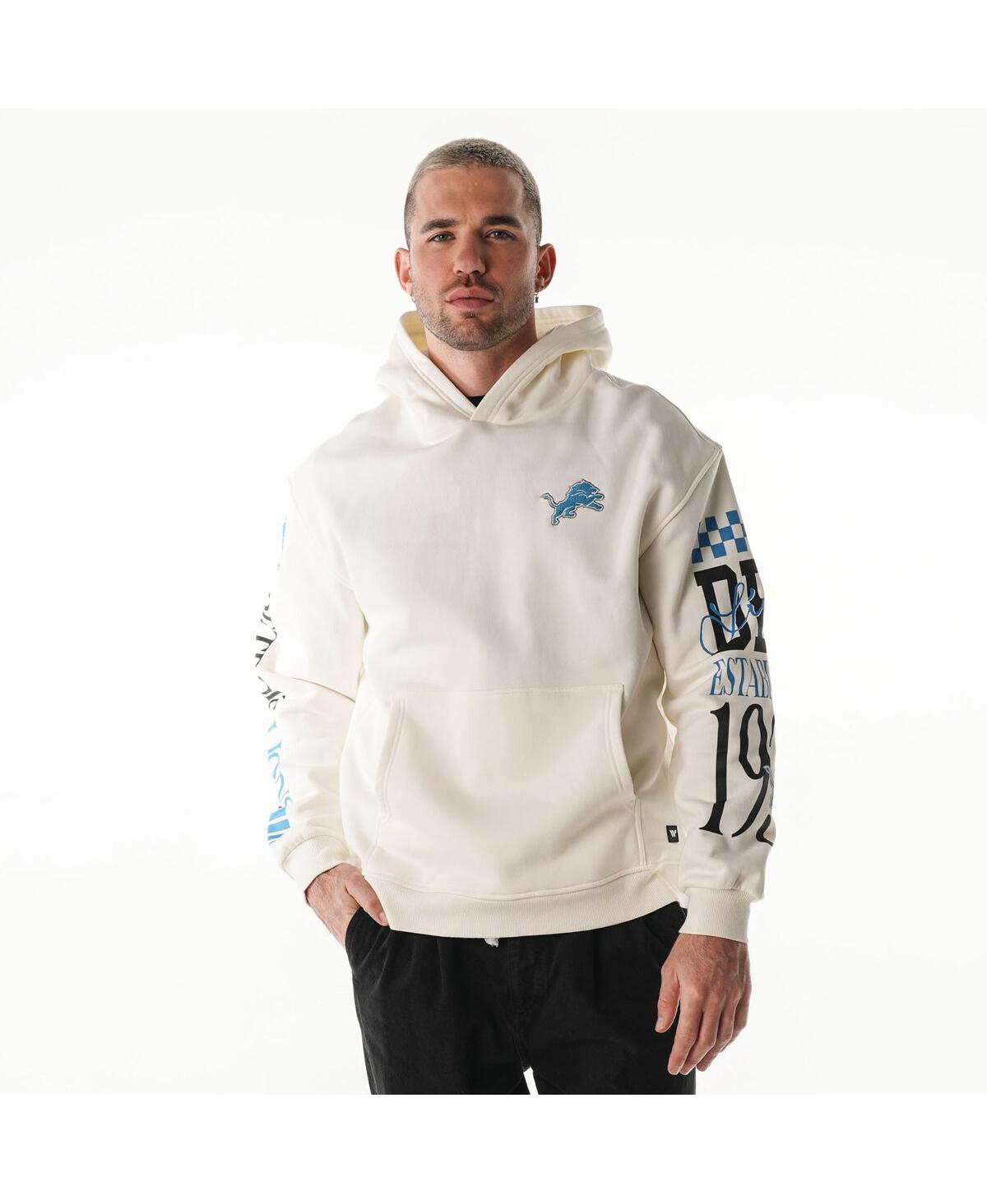 The Wild Collective Men's And Women's Cream Detroit Lions Stacked Graphic Sleeve Fleece Hoodie In White