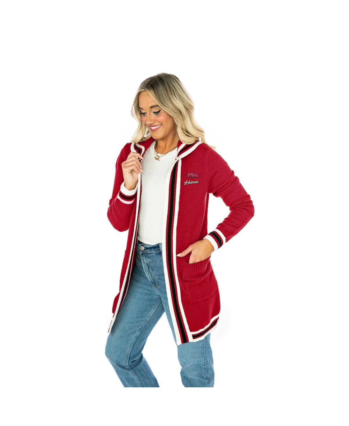 Gameday Couture Women's Crimson Arkansas Razorbacks Tri-blend Rounded Stripe Cardigan Sweater In Red
