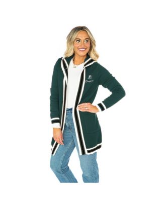 Gameday Couture - Women's Dark Green Oregon Ducks Tri-Blend Rounded Stripe Cardigan