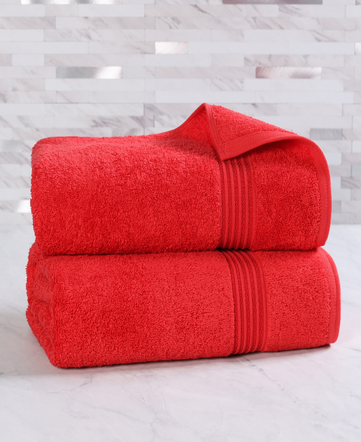 Superior Solid Quick Drying 100% Egyptian Cotton 2-pc Bath Sheet Set In Red