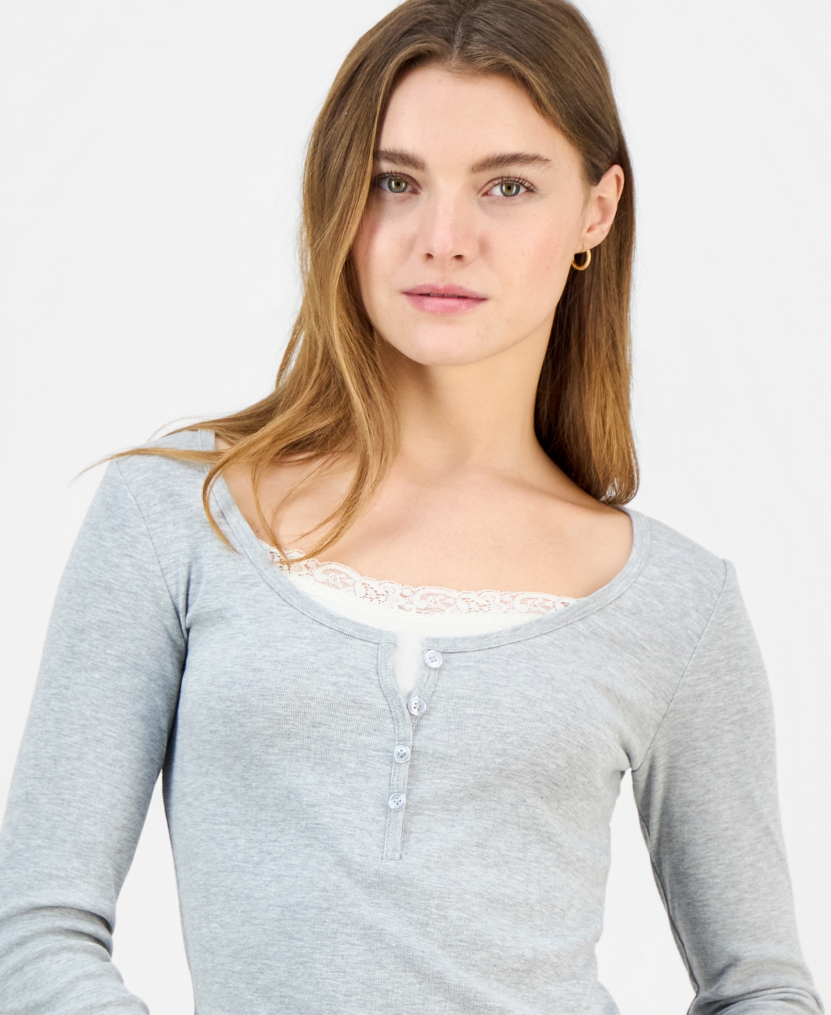 Pink Rose Juniors' Layered-Look Henley Top