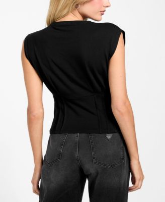 Women's Rose Graphic Corset-Detail Top