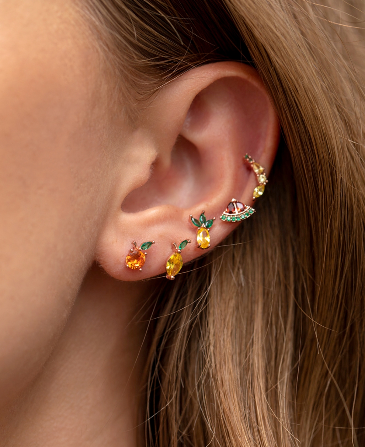 Girls Crew Crystal Gold Plated Orange Juice Studs