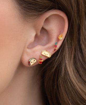Crystal Gold Plated Red Hot Chili Pepper Stud Earrings