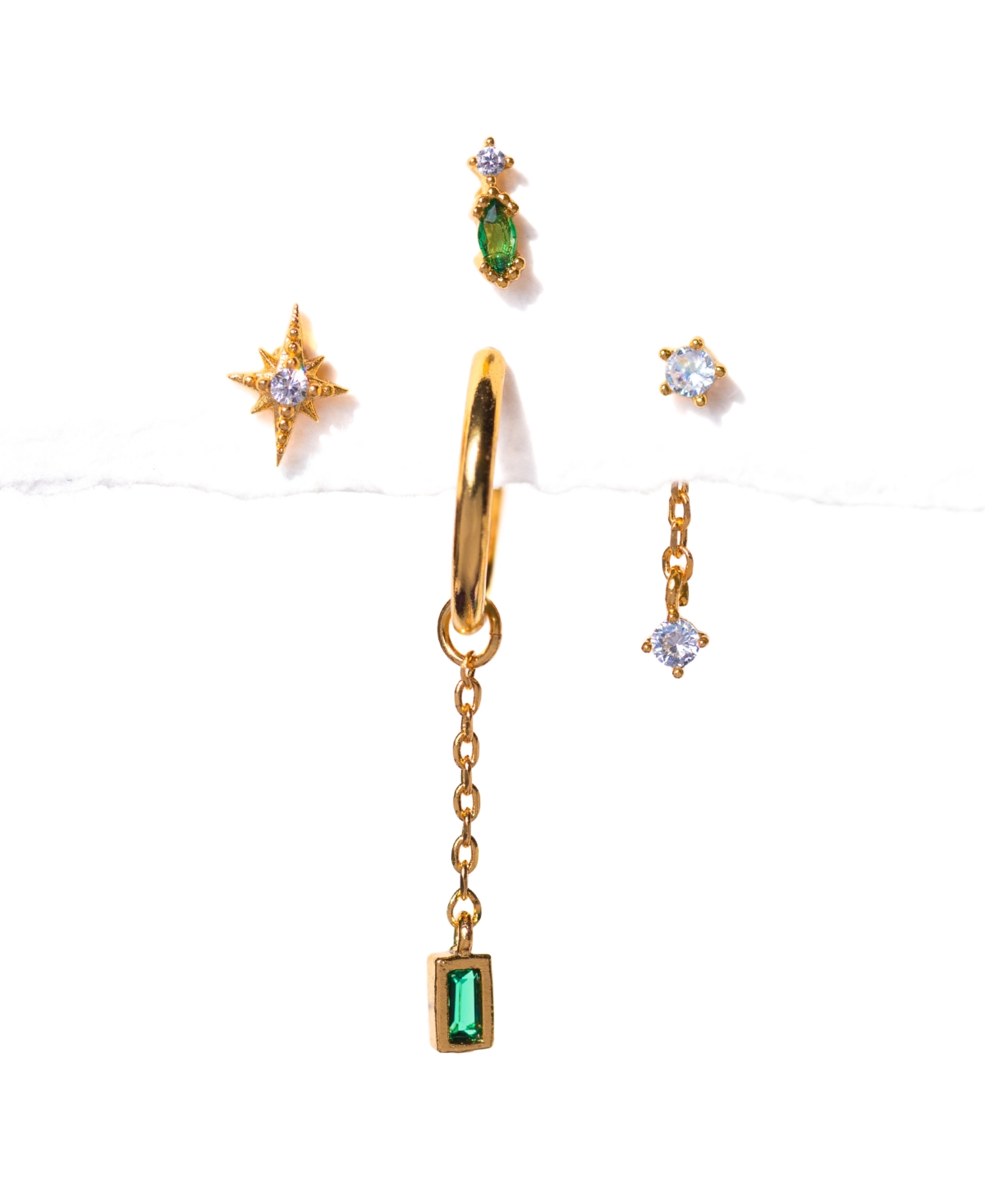 Girls Crew Crystal Gold Plated Emerald Dreamscape Interchangeable Earring Set In Gold