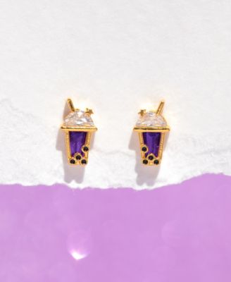 Crystal Gold Plated It's Boba Time Stud Earrings
