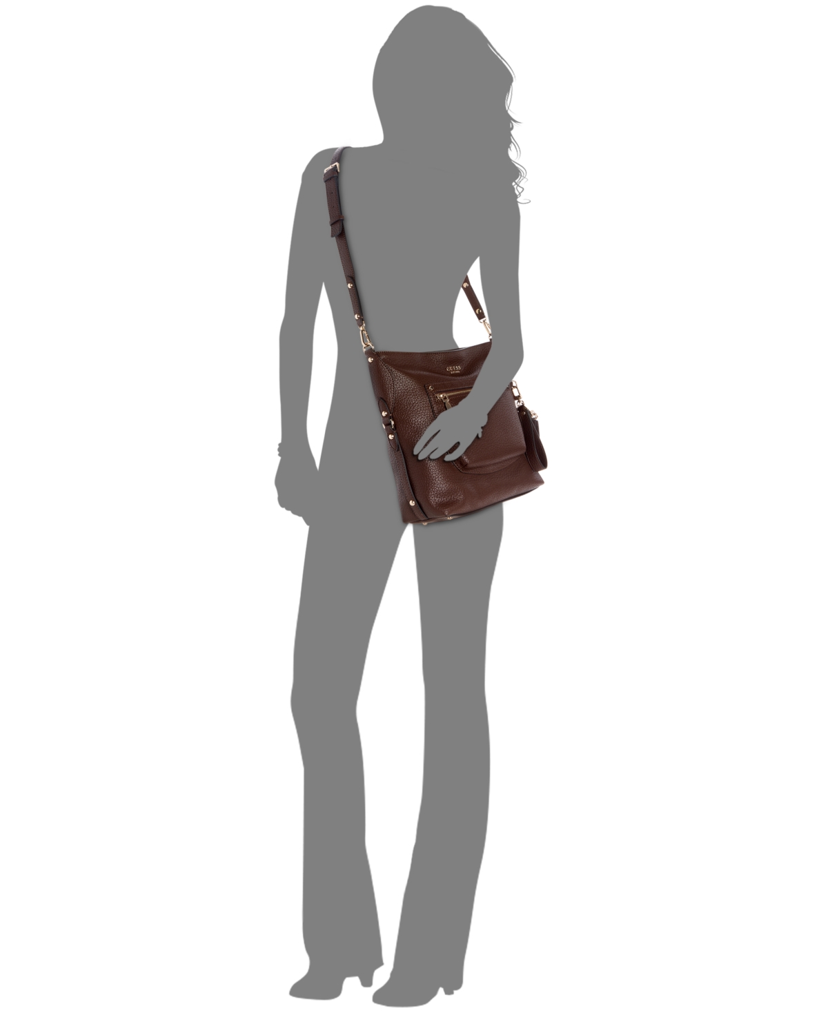 Guess Marsha Small Crossbody Bucket Bag In Brown
