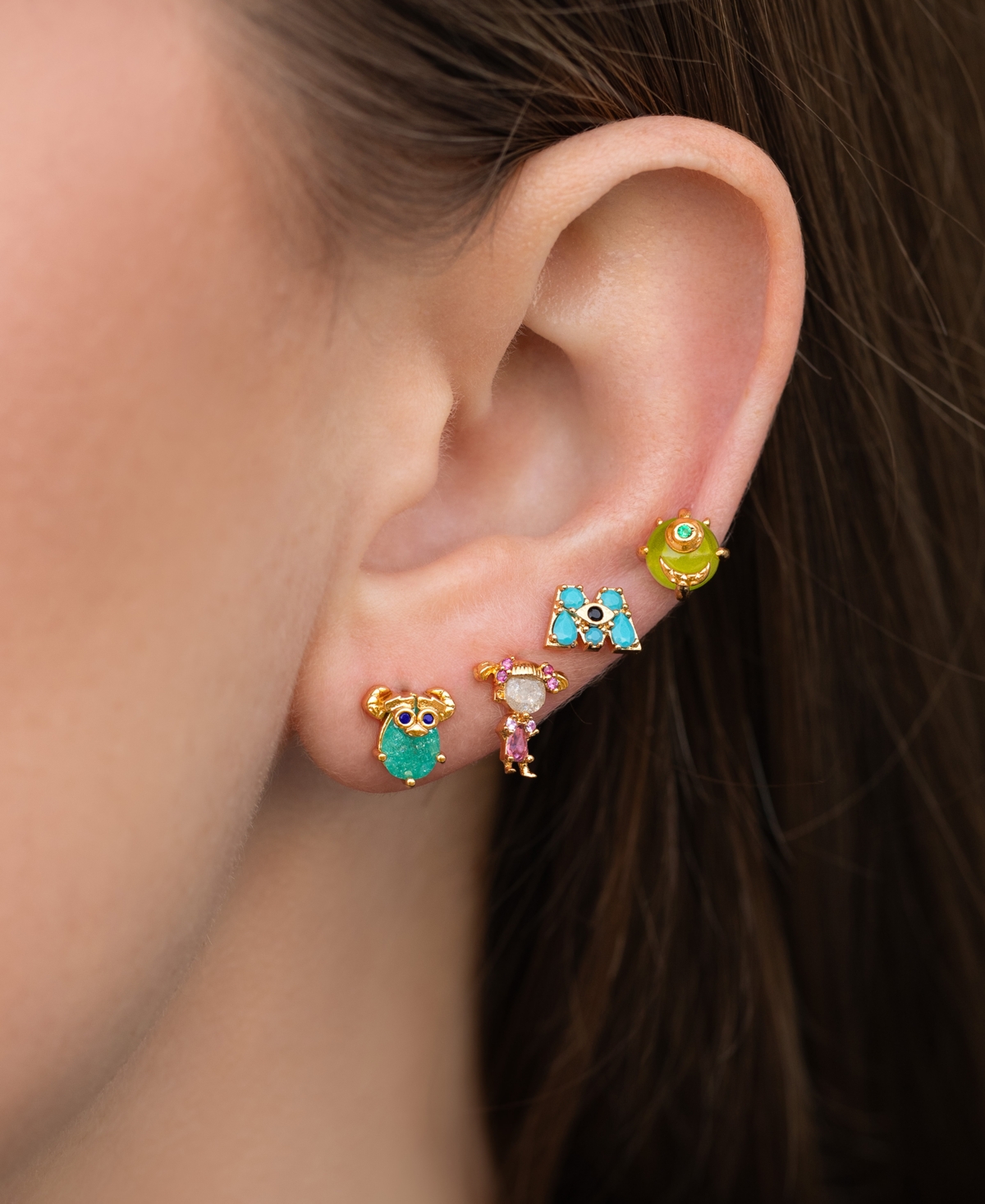 Girls Crew Crystal Gold Plated Pixar Monsters Stud Set