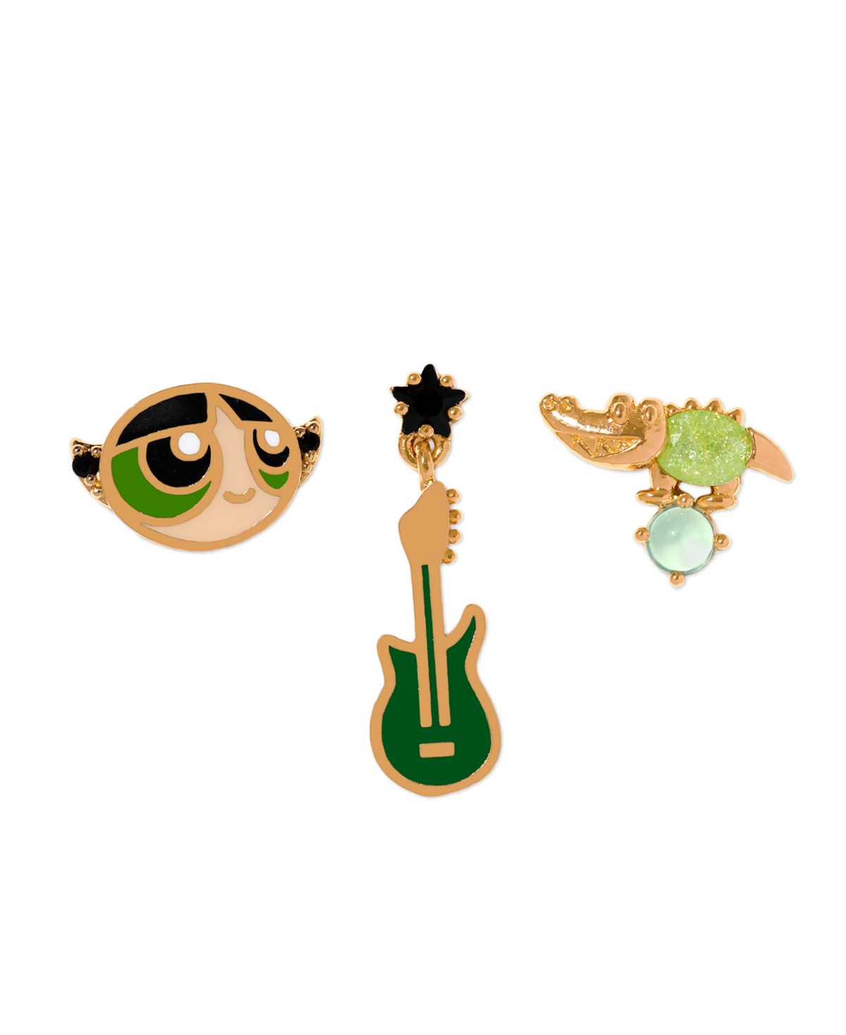 Girls Crew Crystal Gold Plated Enamel The Powerpuff Girls Buttercup Stud Set In Gold