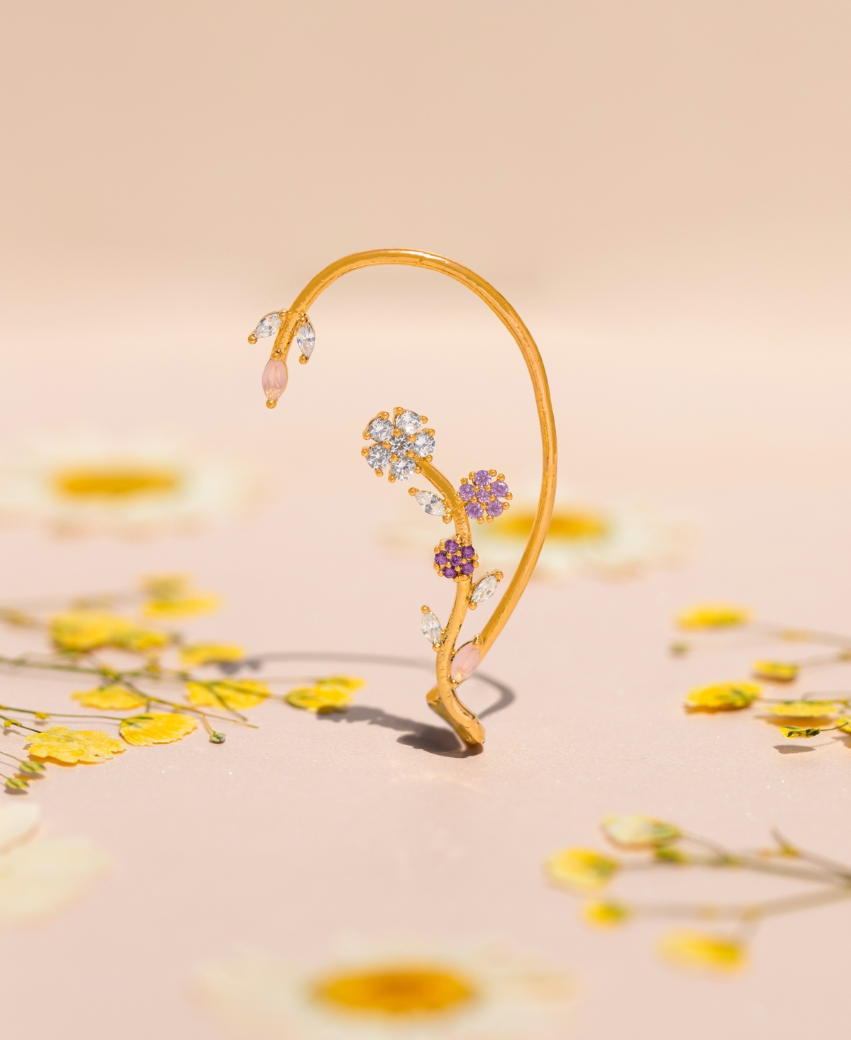 Girls Crew Crystal Gold Plated Island Bloom Crawler Cuff Earrings