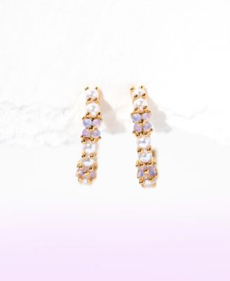 Gold Plated Orchid Faux Cultivated Pearl Hoop Earrings