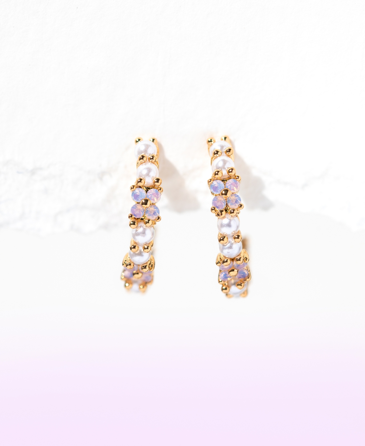 Girls Crew Gold Plated Orchid Faux Cultivated Pearl Hoop Earrings