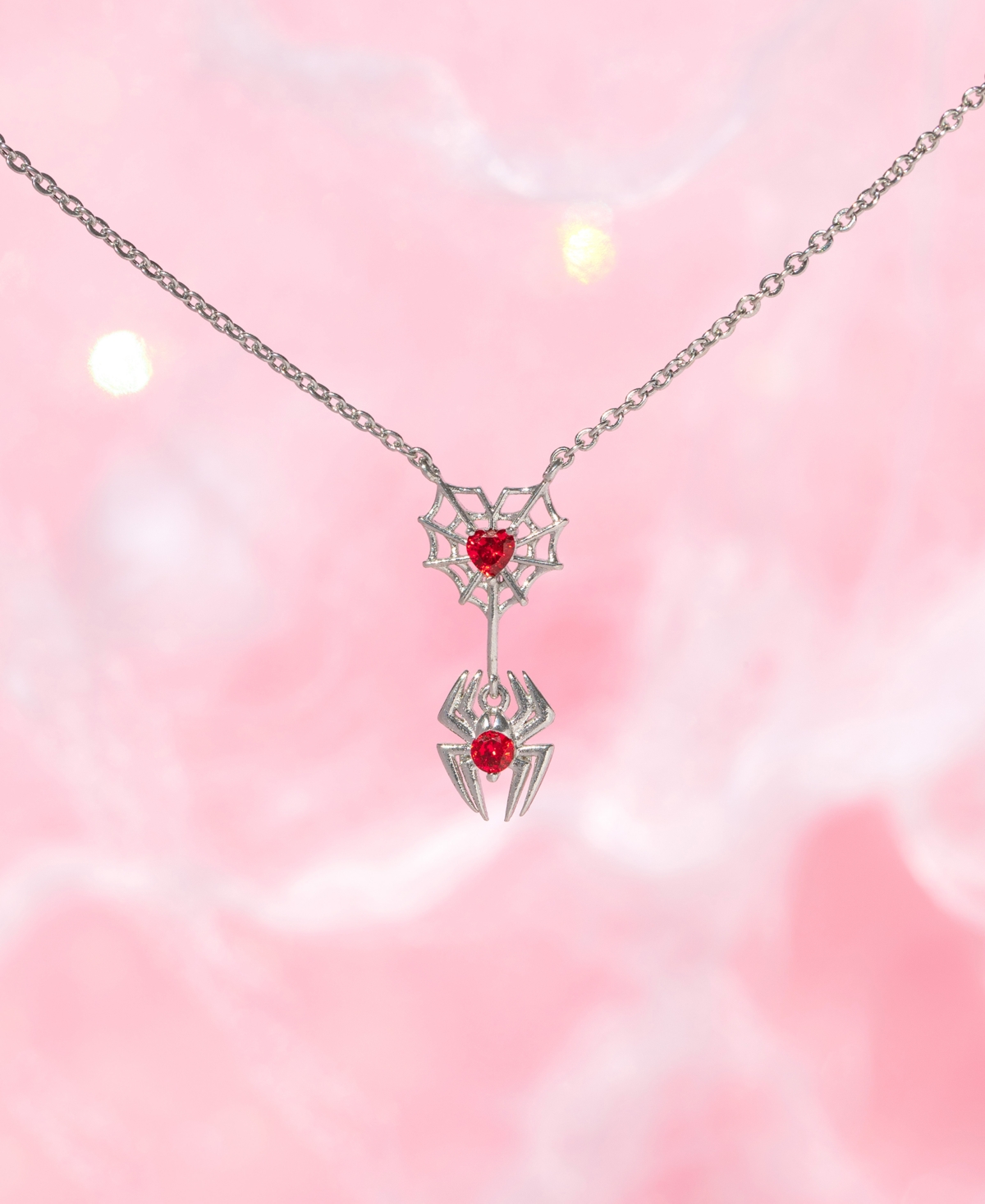 Girls Crew Marvel's Spider-man Crystal Web Of Love Necklace In Silver