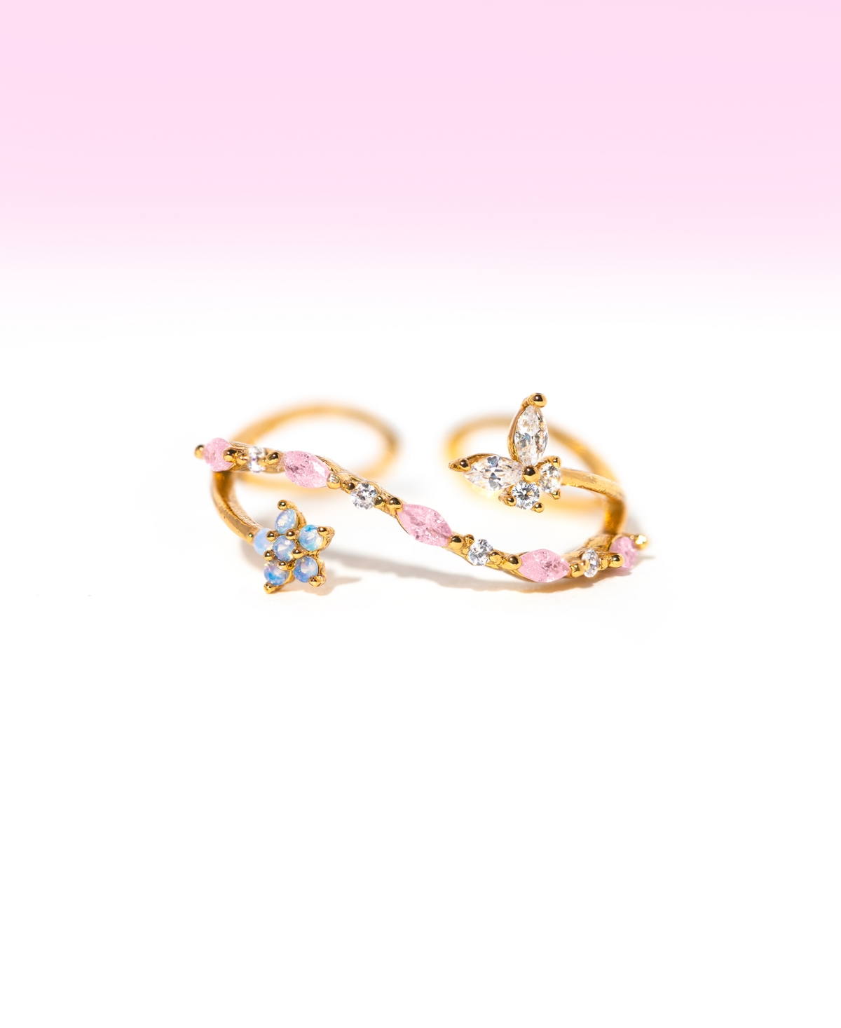 Girls Crew Crystal Sweet Pea Gold Plated Adjustable Rings In Gold