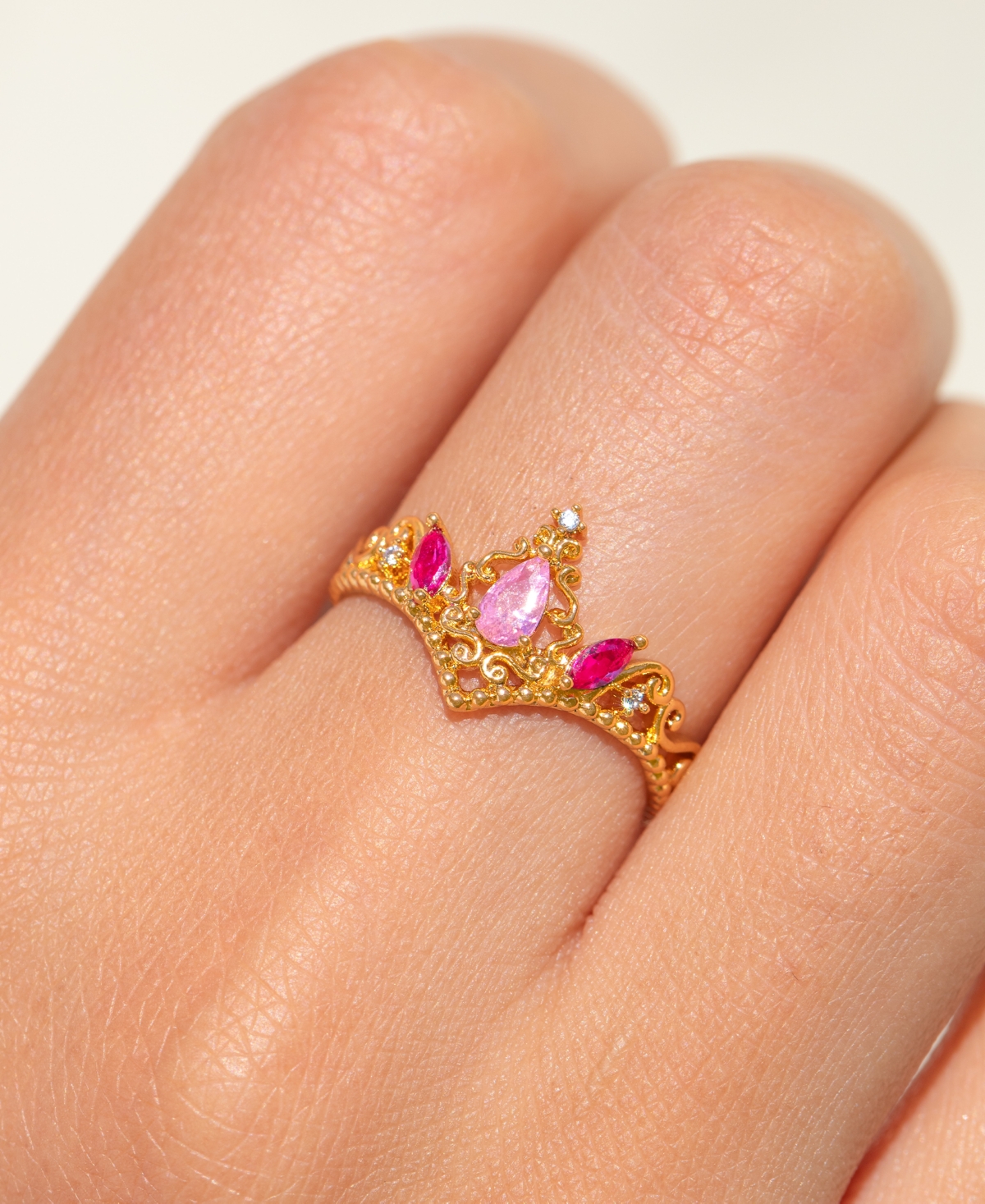 Girls Crew Disney Princess Sleeping Beauty Aurora Crystal Gold Plated Rings