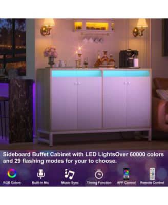 Ahaeaplus Storage Buffet Cabinet with Adjustable Shelves, Coffee Bar with Charging Station, LED Light