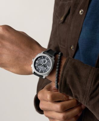 Men's Machine Chronograph Black Silicone Watch, 44mm