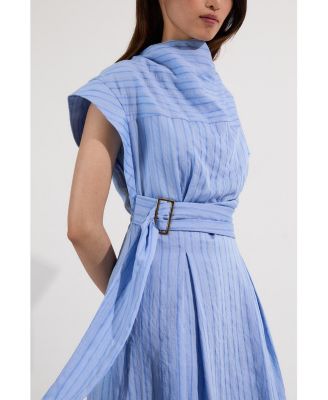 Women's Belted Woven Midi Shirt Dress