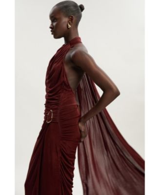 Women's Slinky Crepe High Neck Maxi Dress