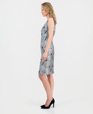 Women's Leaf Jacquard Sleeveless Sheath Dress