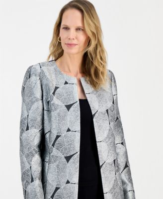 Women's Leaf Jacquard Long-Sleeve Topper Jacket 