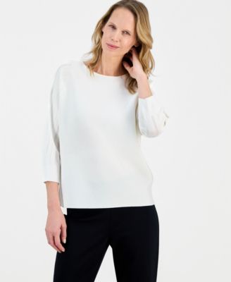 Women's Boat-Neck Multi-Stitch Dolman-Sleeve Sweater 