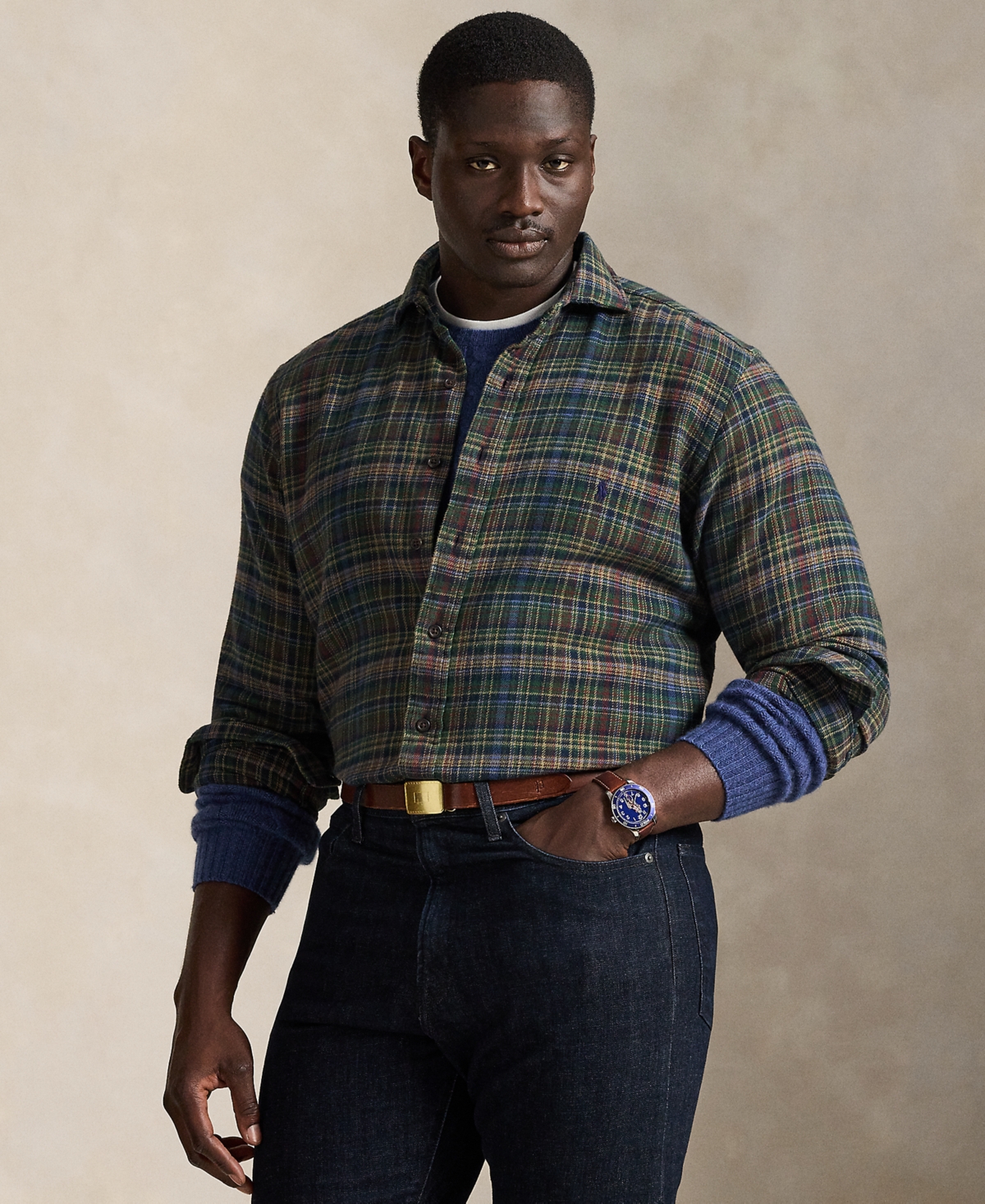 Polo Ralph Lauren Men's Big & Tall Plaid Brushed Flannel Shirt In Green