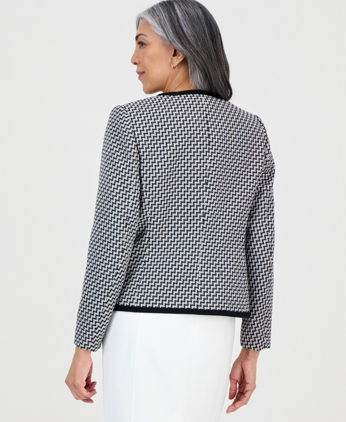 Kasper Women's Zig-zag-jacquard Collarless Jacket In Gray