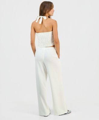 Hippie Rose Juniors Cream Dots Halter Top Pant In White