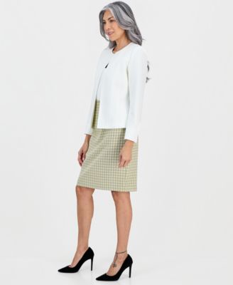 Women's Plaid Tweed Zip-Back Pencil Skirt 