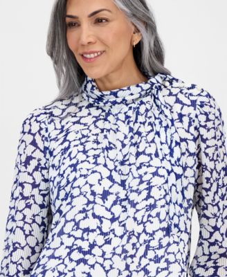 Women's printed High-Tie-Neck Long-Sleeve Top