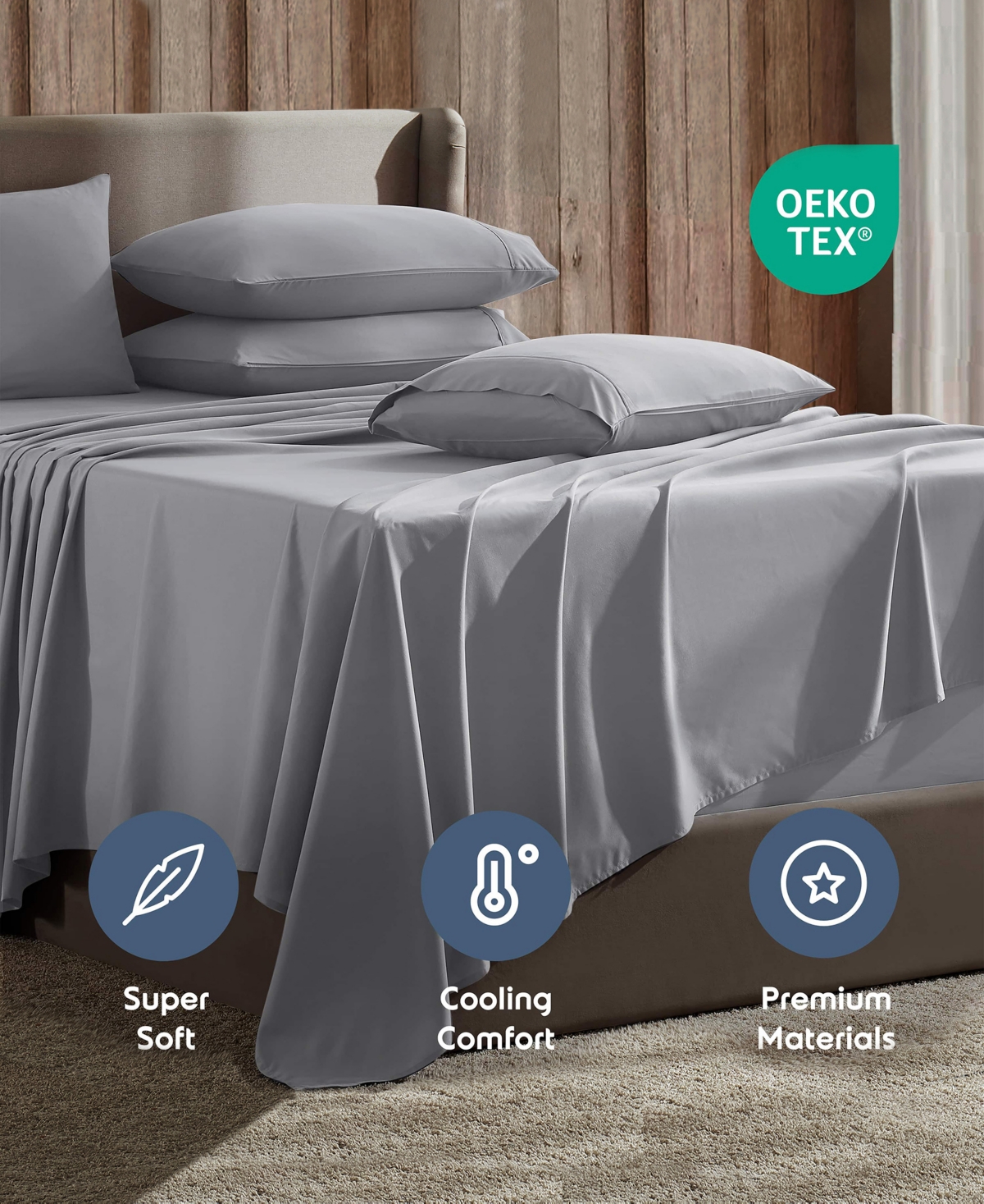 Nestl Extra Deep Pocket 6-pc. Sheet Set, California King In Gray