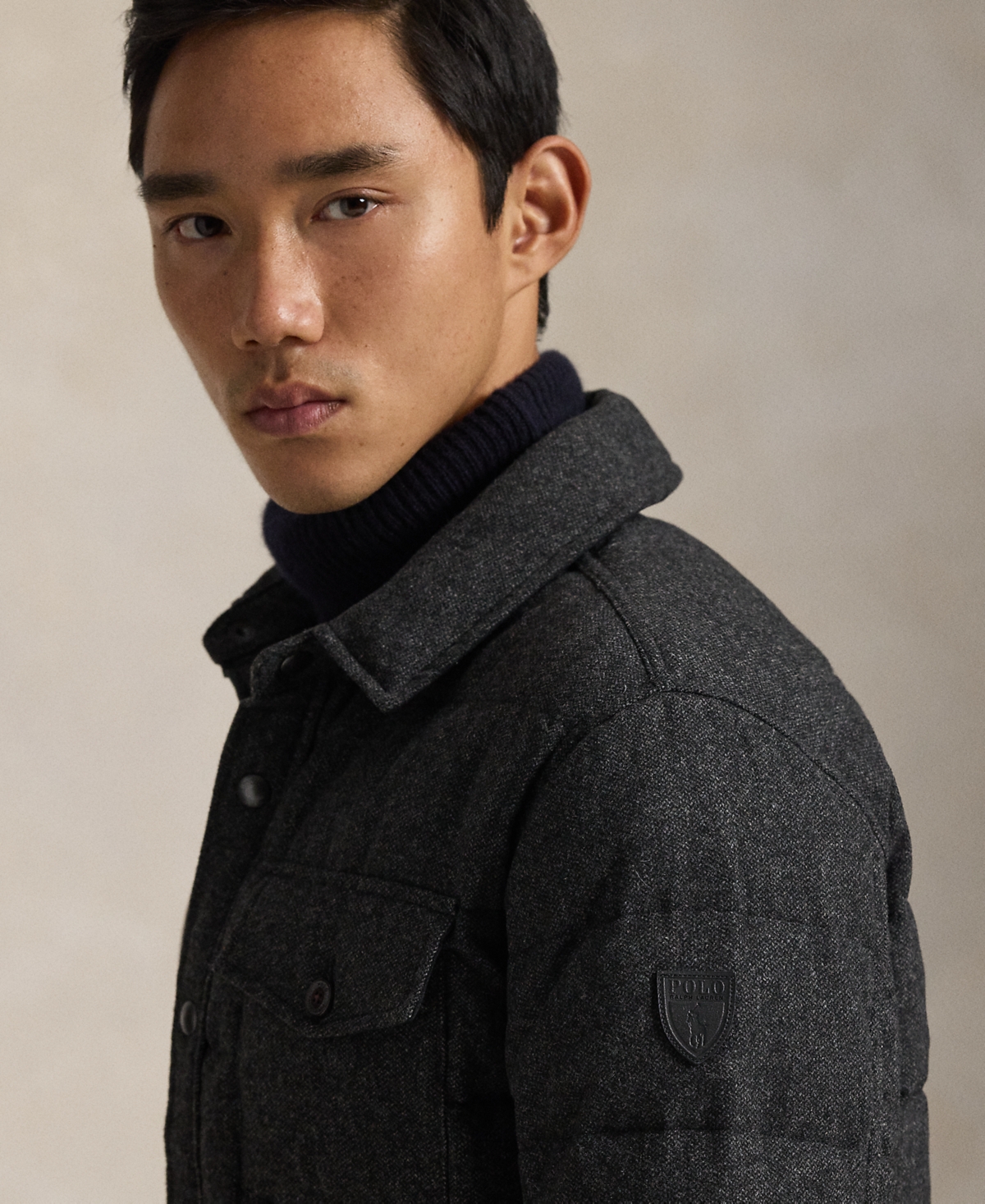 Polo Ralph Lauren Men's Straight Collar Quilted Down Shirt Jacket In Black