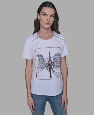 KARL LAGERFELD PARIS - Women's Zip-Shoulder T-Shirt