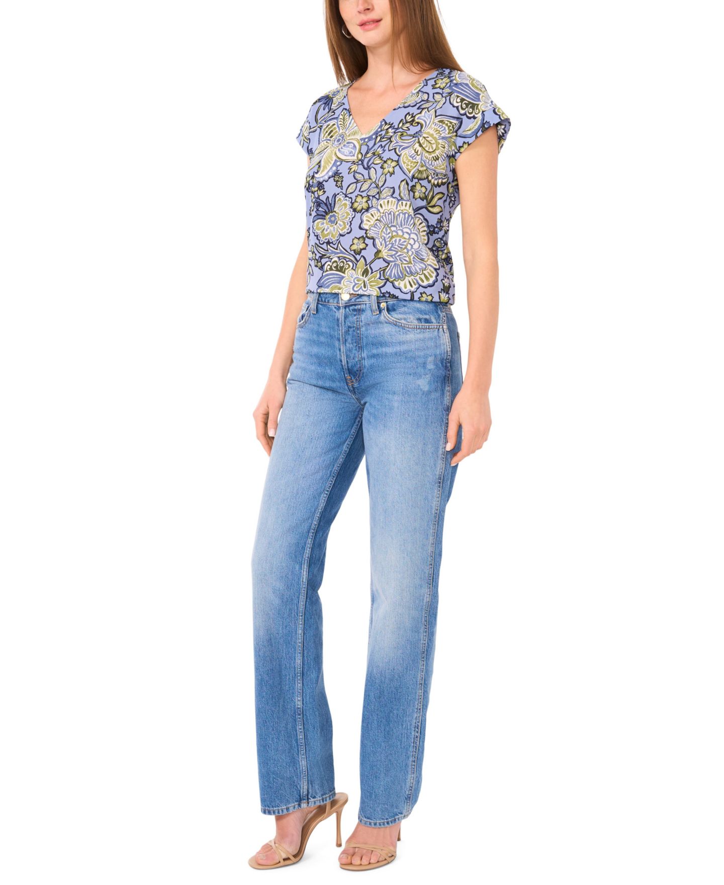 Женский топ Vince Camuto V-Neck Drop Shoulder, цвет: Винтажный синий — фото 3