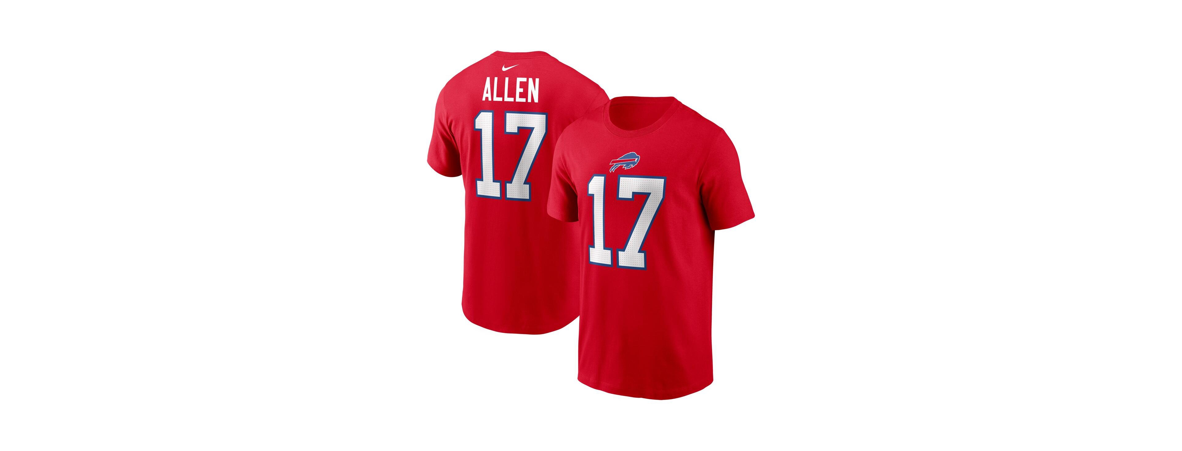Nike Men's Josh Allen Red Buffalo Bills Player Name Number T-Shirt