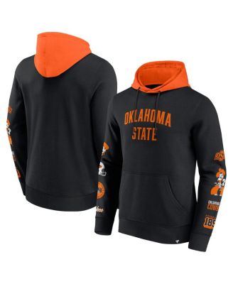 Men's Black/Orange Oklahoma State Cowboys Color Block Badge Fleece Pullover Hoodie