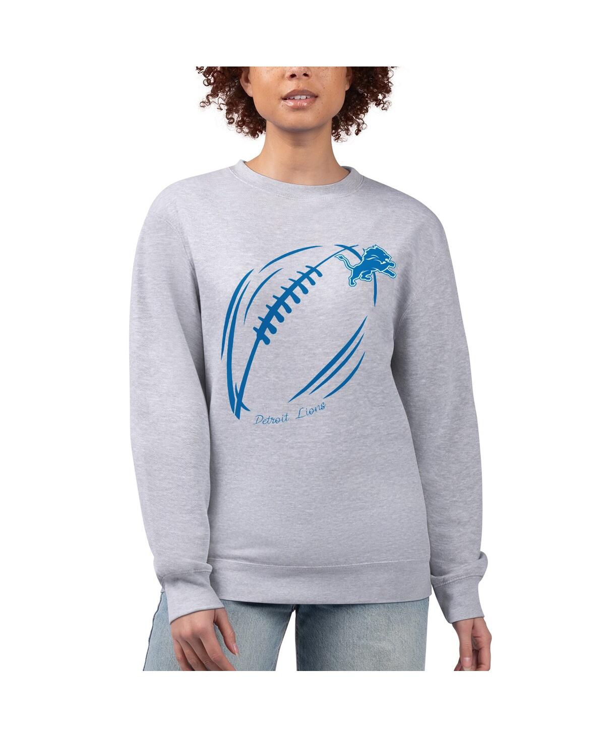 G-iii 4her By Carl Banks Women's Heather Gray Detroit Lions Football Logo Graphic Fleece Tri-blend Pullover Sweatshirt In Gray