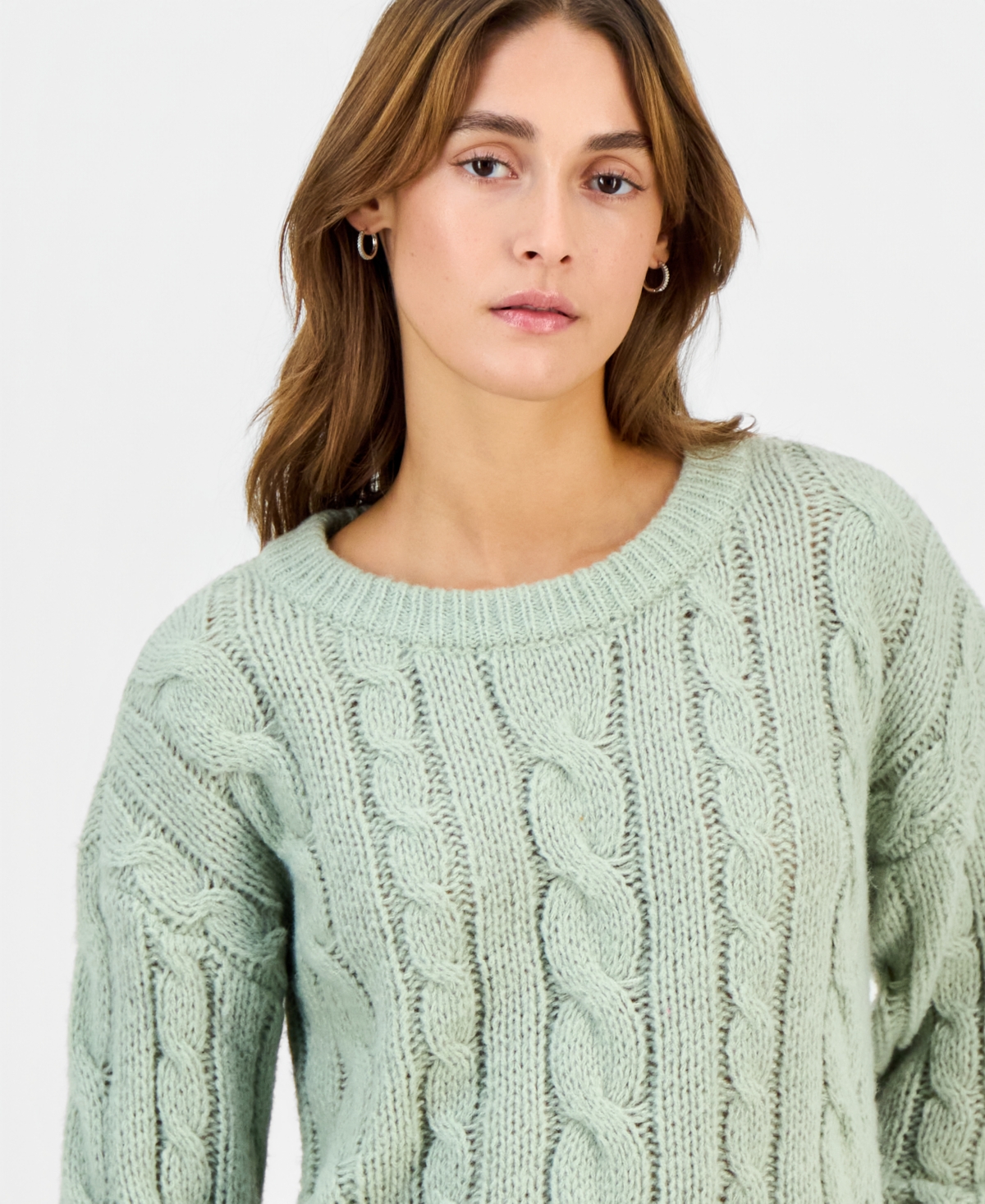 Hippie Rose Juniors' Chunky Cable-Knit Crewneck Sweater