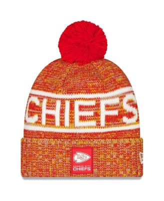 New Era - Men's Red Kansas City Chiefs 2025 Sideline Cold Weather Cuffed Knit with Pom Hat