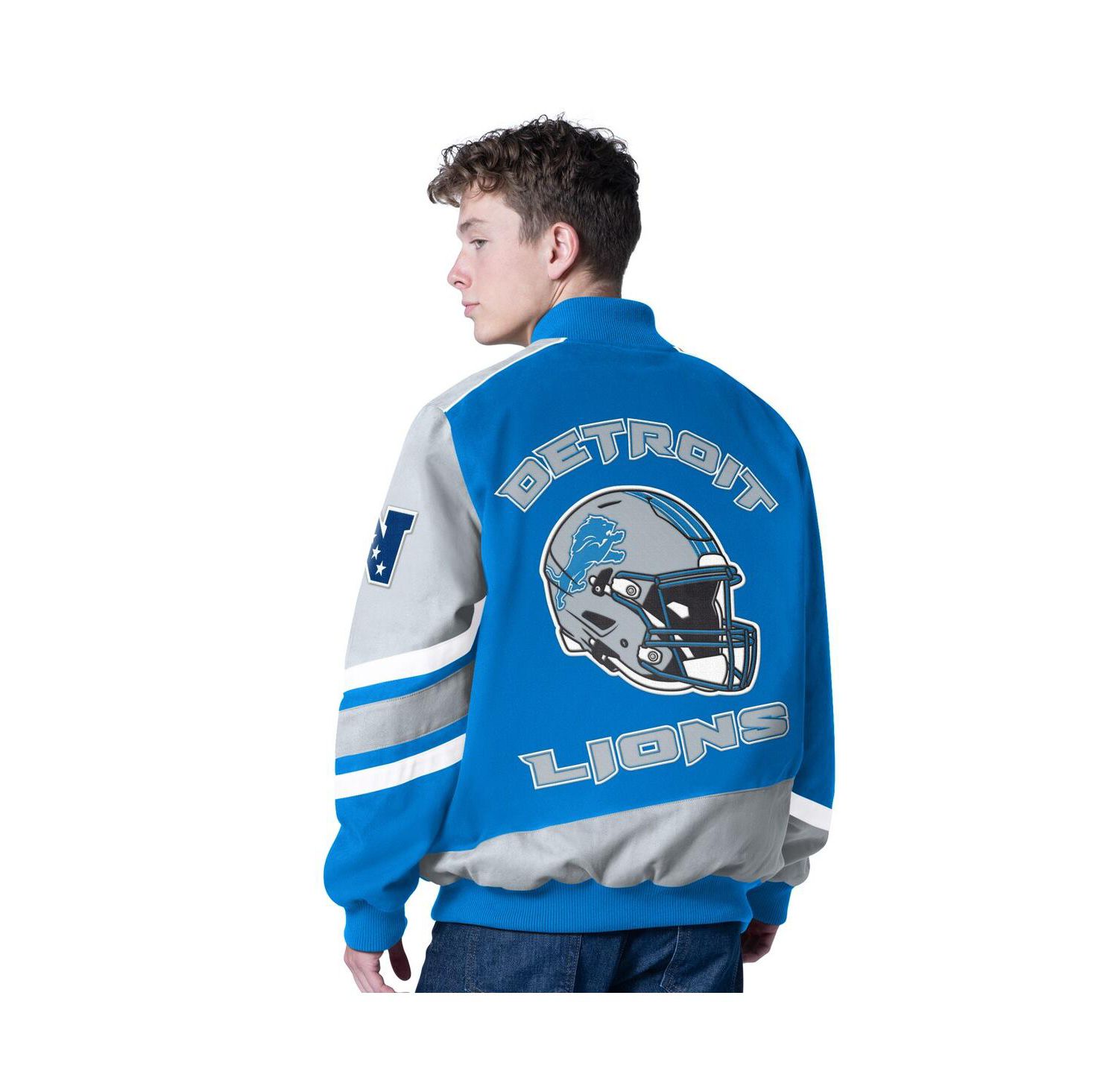 Men's Blue Detroit Lions Prime Time Full-Zip Racing Jacket