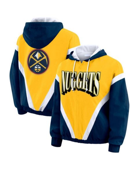 Женские худи WEAR by Erin Andrews Women's Gold/Navy Denver Nuggets Color Block Full-Zip Windbreaker Jacket