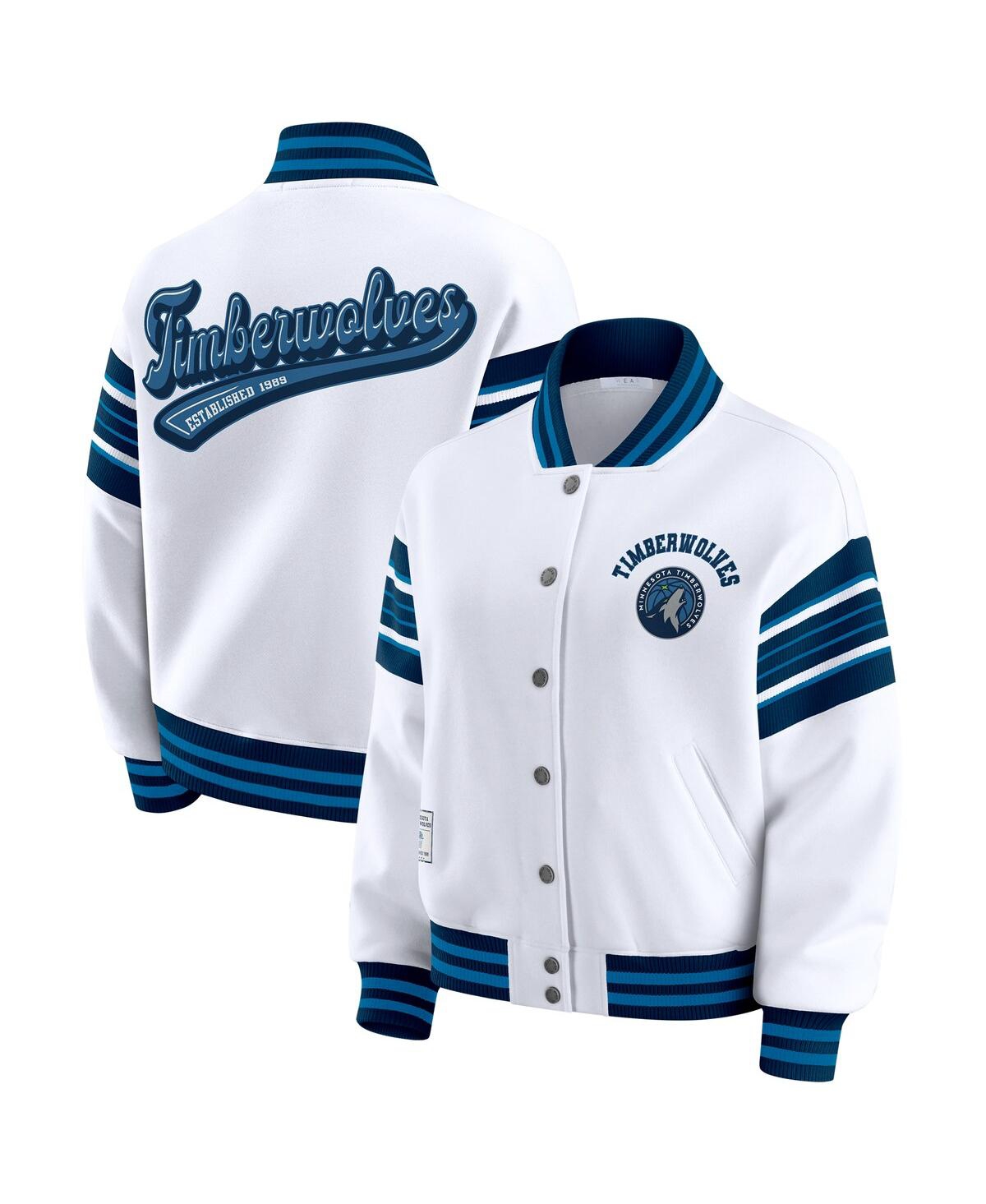 Wear By Erin Andrews Women's White Minnesota Timberwolves Snap Front Fleece Sweatshirt In White
