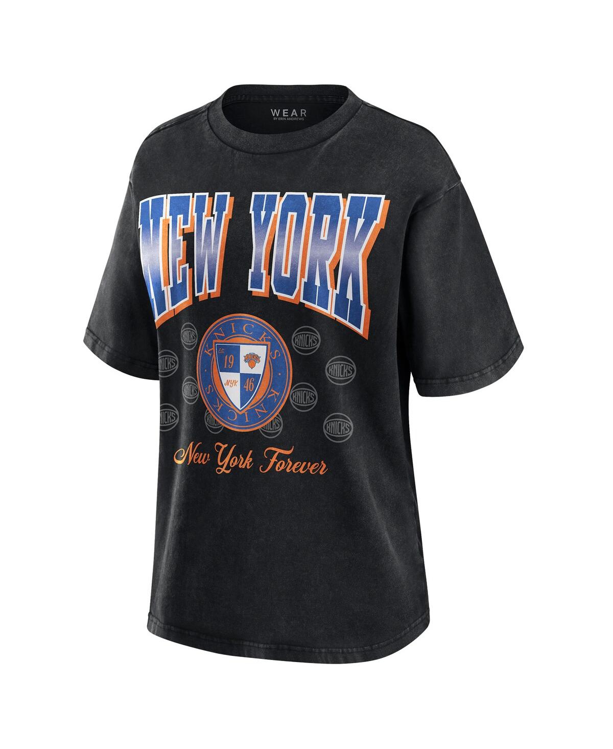 Wear By Erin Andrews Women's Black New York Knicks Oversized Boyfriend T-shirt In Black