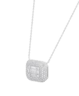 Diamond Round & Baguette Necklace (1 ct. t.w.) in 14k White Gold
