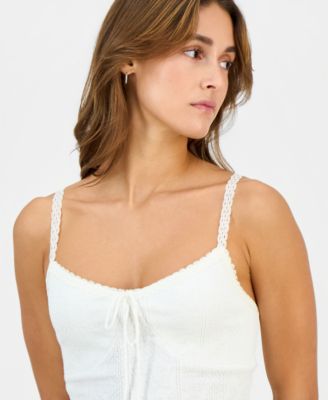 Junior's Textured-Knit Lace-Trim Cami Top